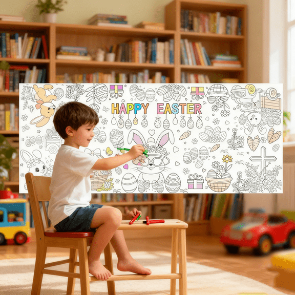 Easter Crafts For Teens Coloring Tablecloth, Giant Easter Coloring Activities Waterproof Poster Banner, Party Decorations Family Classroom Favors Gift For Teens