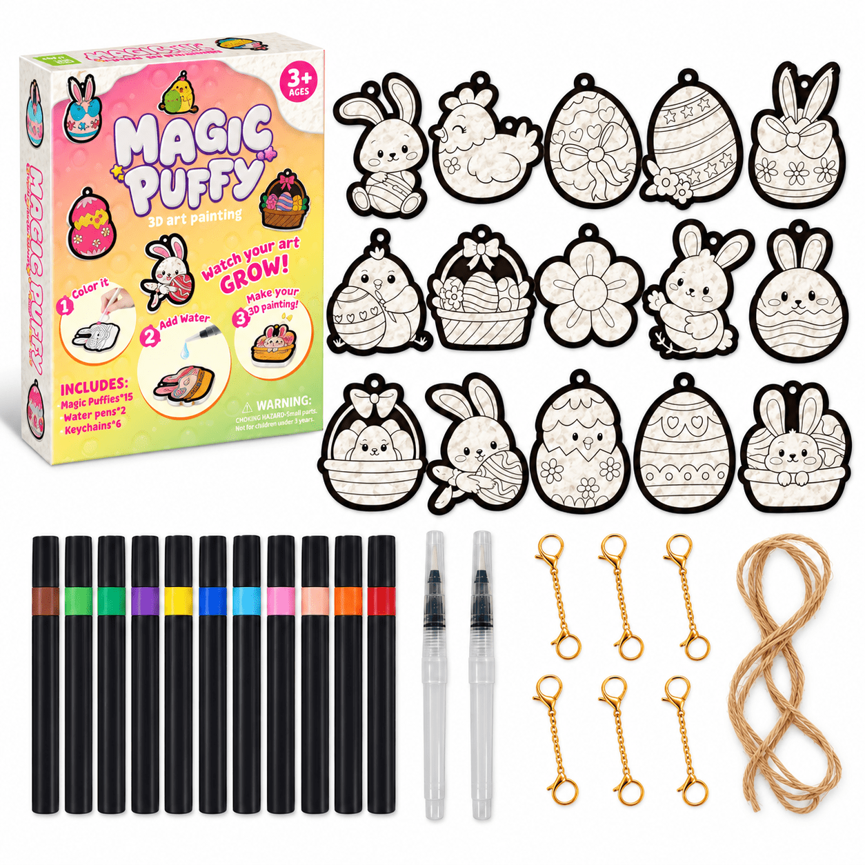 Easter Crafts for Kids, 3D Puffy Art Coloring Kit with 15 DIY Hanging ...