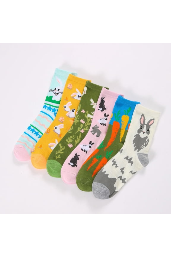 Easter Crew Sock for Girl Bunny Carrot Pattern Novelty Cotton Sock Holiday Party Socks Light Blue One Size