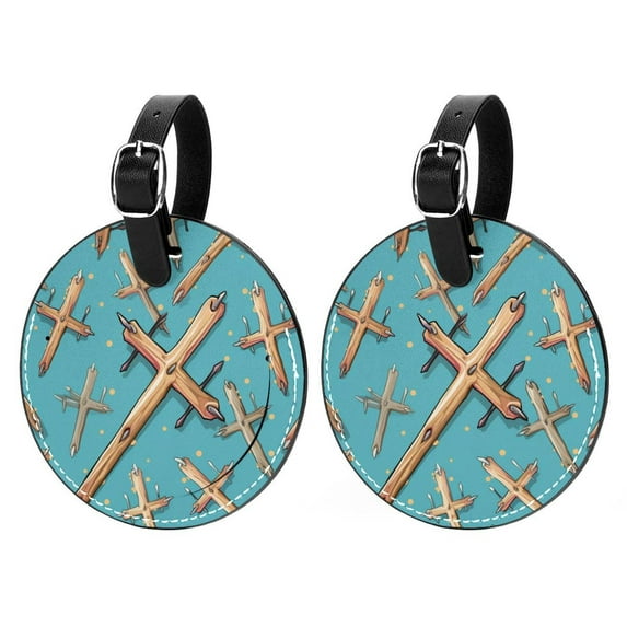 Easter Cross 2Pcs PU Leather Round Luggage Tags with Privacy Cover and Name ID Tag for Suitcase, Handbags, Backpacks, School Bags
