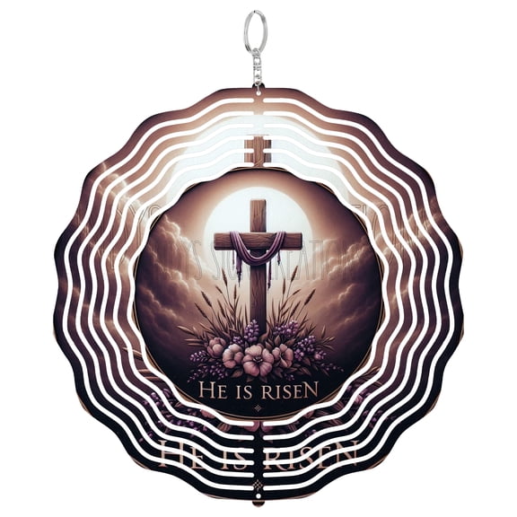 Easter Cross 3D Wind Spinner Window Hanging Decor Floral Vintage Purple Mauve