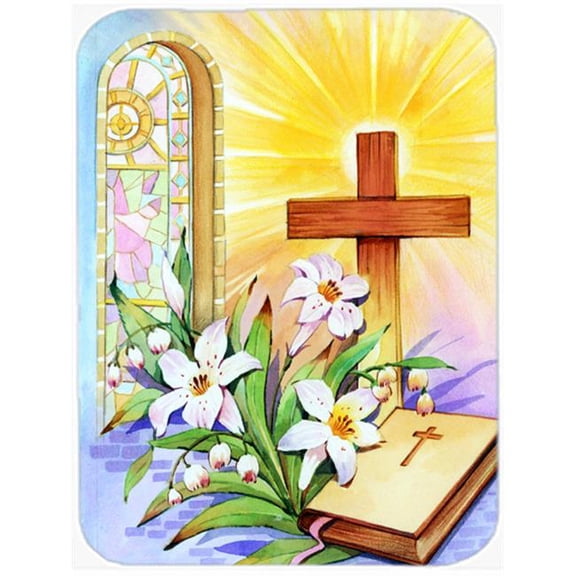 Easter Cross & Bible in Stain Glass Window Mouse Pad, Hot Pad or Trivet