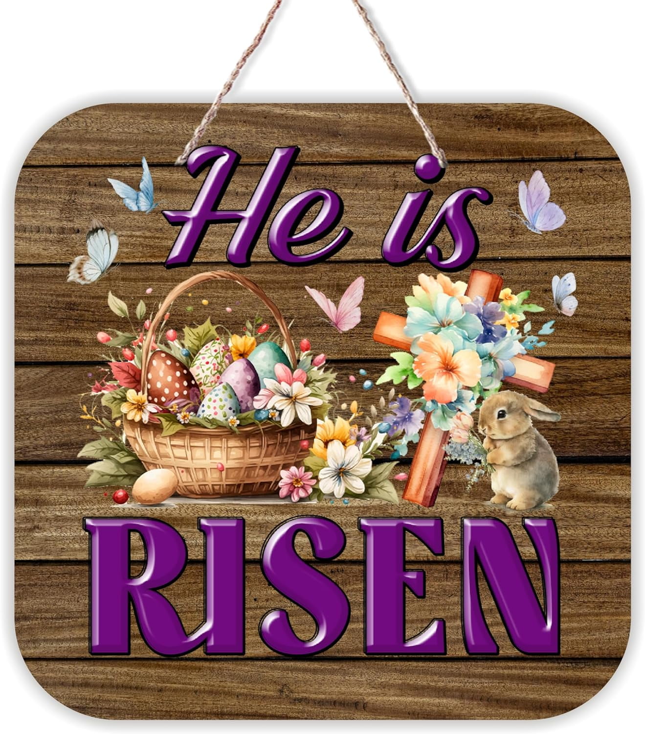 Easter Cross Door Sign Easter Wall Hanging Decor He Is Risen 