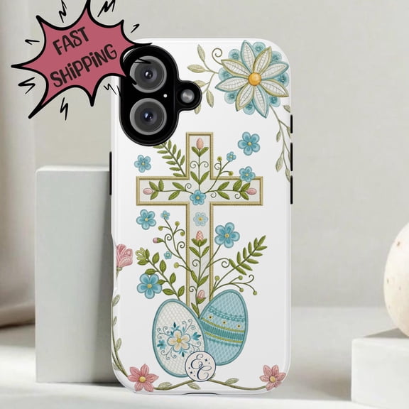 Easter Cross Floral Religious Spring Eggs Phone Case 17 through 11 Pro Max