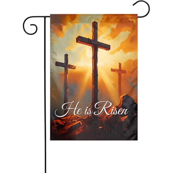 Easter Cross He Is Risen Double Sided Garden Flag Outdoor Yard Banner 12 x 18 Inch