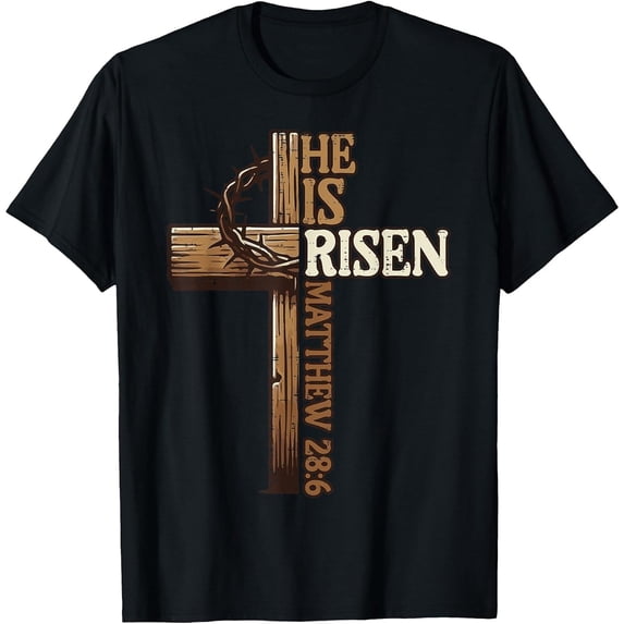 Easter Cross He is Risen Jesus Christian Men T-Shirt, Comfortable Breathable Soft Tee, Men's 100% Cotton T-Shirt 180gsm
