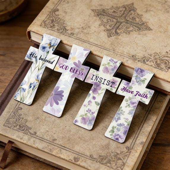 Easter Cross Magnetic Bookmark Set, 4‑Pack Religious Page Marker, Inspirational Christian Bookmark Gift, Practical Stationery for Colleagues Friends Book Lovers Easter Gift