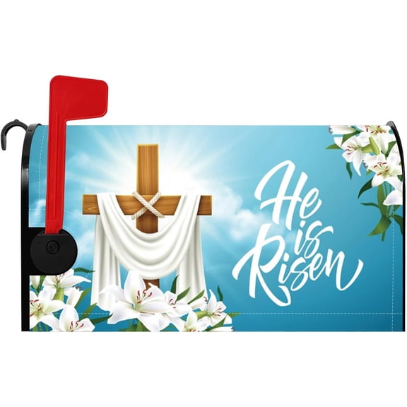 Easter Cross Magnetic Mailbox Cover He is Risen Heaven Cross Mailbox Covers Standard Size 18x21 Inch Religious Resurrection of Jesus Mail Box Wrap Post Box Cover for Easter Holiday Decor