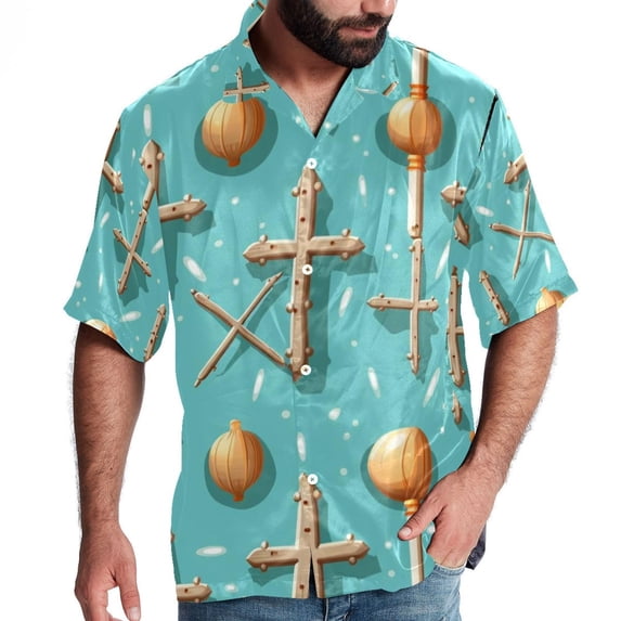 Easter Cross Men's Casual Printed Button Down Short Sleeve Summer Beach Shirt, Unisex