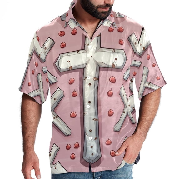 Easter Cross Men's Hawaiian Printed Short Sleeve Button Down Casual Beach Shirt's, Unisex