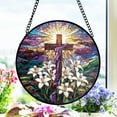 thumbnail image 1 of Easter Cross Stained Glass Suncatcher, Christian Window Decor, Resurrection Art, Religious Home Accent, Easter Lily Design, Faith Gift 1877248911, 1 of 4