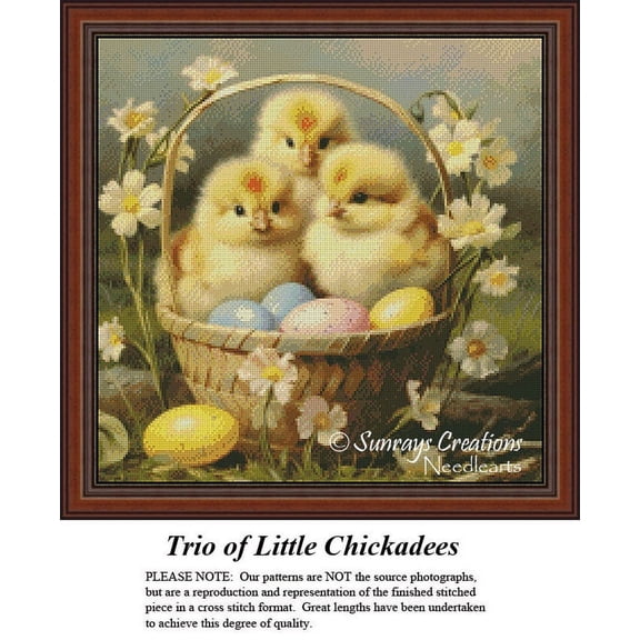 Easter Cross Stitch Pattern | Trio of Little Chickadees (Pattern Only, You Provide The Floss and Fabric)