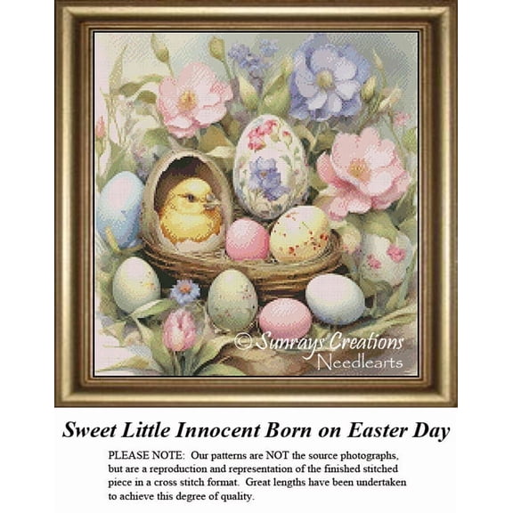 Easter Cross Stitch | Sweet Little Innocent Born on Easter Day (Pattern Only, You Provide The Floss and Fabric)