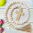 thumbnail image 1 of Easter Cross Wood Beads,Easter Wooden Beads,Handmade Beads Garland,Farmhouse Rustic Beads,Retro Bead Garland with Tassel,Easter Festival Decortive Beads String Ornaments, 1 of 6