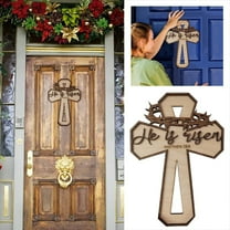 Easter Cross Wooden Door Hanger With Natural Wood Craftsmanship Religious Holiday Home Decoration He Is Risen Sign For Front Porch Garden Living Room Ideal Gift For Easter