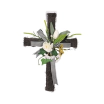 Easter Cross Wreath Decoration – Religious Easter Cross Wall Decor with Artificial Flowers – Farmhouse Easter Door Hanger for Home & Church Easter Spring Celebration