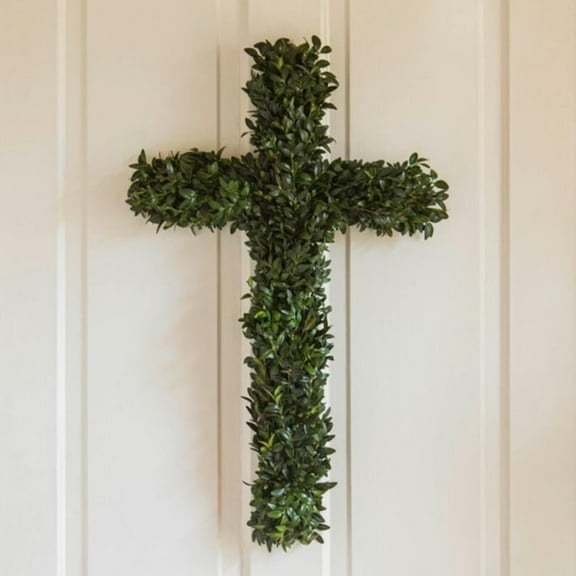 Easter Cross Wreath for Front Door, Spring Boxwood Cross Wreath, Wall Ornament, Wall Hanging, 17 "W x 26 "H, Window Hanging for Home Holiday Decor Housewarming Gift (None)