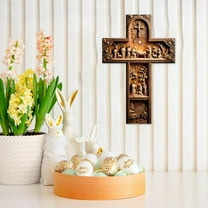 Easter Crucifix Emblem Wooden Hanging Decoration - Warm Wall Decor for Front Door, Porch & Entryway - Festive Holiday Ornament for Easter Blessings & Home Decor, A, 1pc