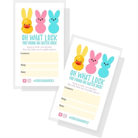 Easter Cruising Duck Tags for Easter Cruise Duck Hunt 30 pack 2x3.5 Business Card Size Oh What Luck Youve Found a Duck Keep or Hide You Decide Ship Game Attach to Rubber Sailor Ducks Medallion