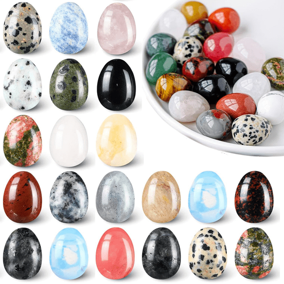 Easter Crystal Eggs 20 Pcs, Topboutique Egg-shaped Polished Mineral Stones, Undrilled Mini Gemstones for Home Office Decor, Vase Filler, Crystal Healing - Multicolor
