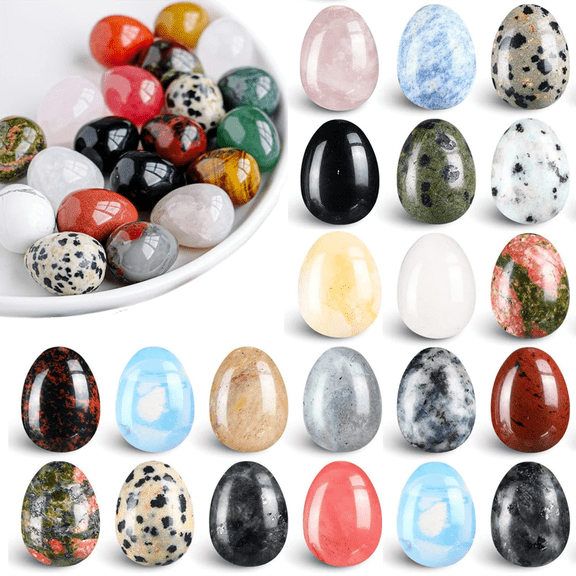 Topboutique Polished Mineral Egg Stones, 20 Pcs Small Egg-shaped Crystals Easter Decor, Undrilled Multicolor Mini Gemstones for Home Office Display, Tank Vase Filler