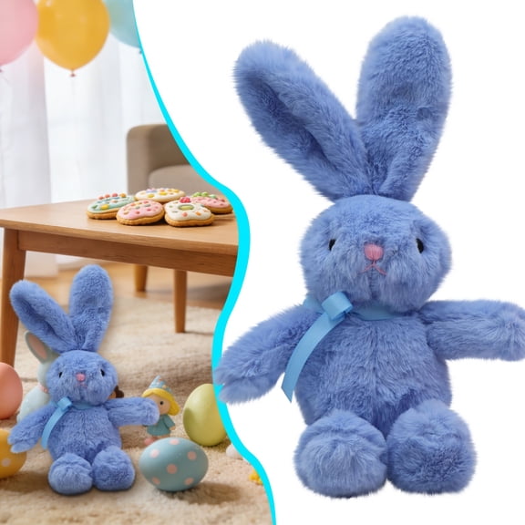 Easter Cuddle Bunny Plush, Cute Stuffed Rabbit Animal with Bow, Fluffy Long-Ear Bunny, Perfect Gift for Easter, Blue, 10 inch