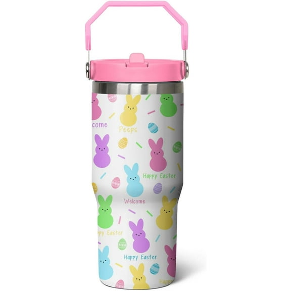 Easter Cup Tumbler with Handle 30oz Adult Kids Insulated Bunny Egg Stainless Steel Travel Coffee Mug Gifts for Women Men