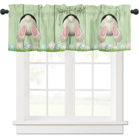Easter Curtain Valance for Windows/Living Room/Kitchen/Bathroom/Farmhouse, Easter Eggs Bunny Green Welcome Spring Short Rod Pocket Tier Curtain Window Treatment Decorations, 1 Panel 54x18