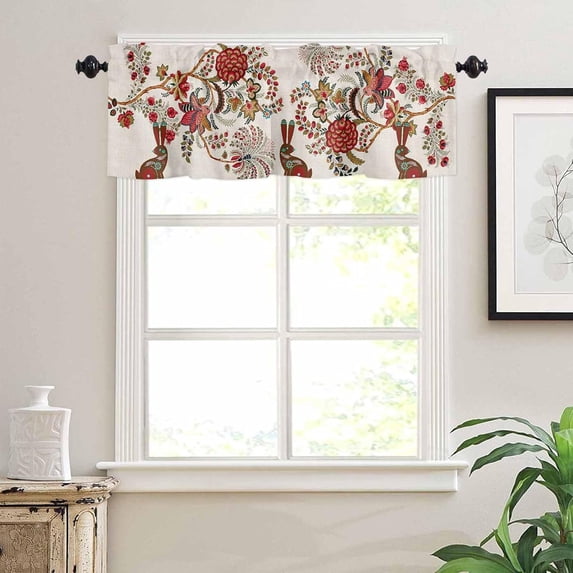 Easter Curtain Valances for Windows, Print Flowers Bohemian Style Rabbits Linen Texture Rod Pocket Valance Window Treatments Short Curtains for Kitchen Bathroom Living Room