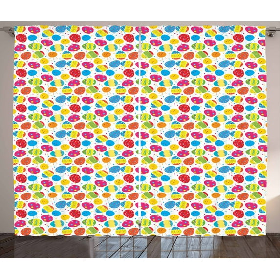 Ambesonne Easter Curtains 2 Panel Set, Chicken Daisies, 108" x 96", Multicolor