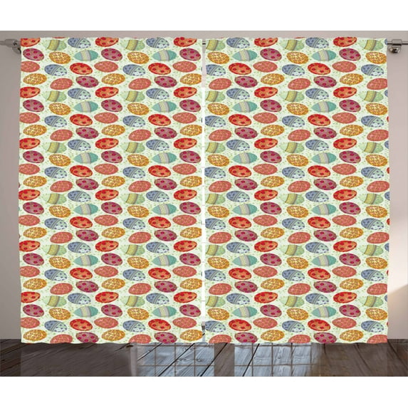 Ambesonne Easter Curtains 2 Panel Set, Flowery Vintage Eggs, 108" x 84", Multicolor