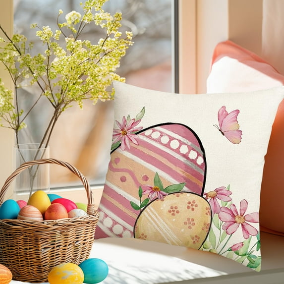 Easter Cushion Covers 18x18 Clearance Easter Pillow Cover 18X18 Inches Colored Eggs Spring Art Textured Linen Pillow Cover's For Home Sofa Couch Decoration