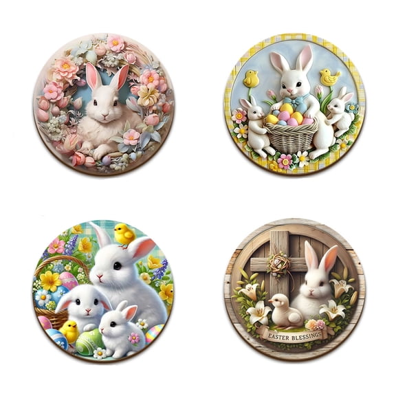 Easter Cute Bunny 2D Wood Coffee Cup Coaster, Heat Insulation Tea Non-Slip Cup Pad, 4 Inches (A4 Size) Coasters For Drinks, Decorative Easter Tabletop Accessories