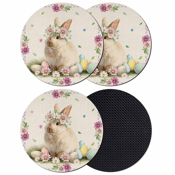 Easter Cute Bunny Coasters Set of 4, Absorbent Coasters for Drinks, Eggs Spring Daisy Flowers Vintage Coaster for Desk Coffee Table Protection, Home Decor House Warming Gifts 4"