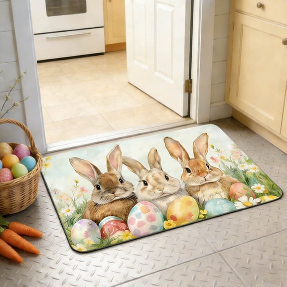 Easter Cute Bunny Eggs Kitchen Drying Mat, Absorbent Microfiber Countertop Pad with Non- Back for Kitchen Dishes & Sink 16x18 inch