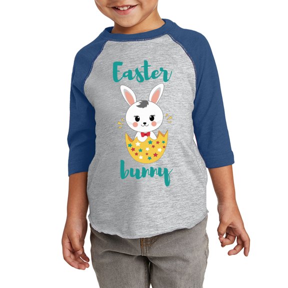 Easter Cute Bunny Graphic Toddler Raglan - Happy Easter Day Tshirt for Kids - Christian Shirt Gifts