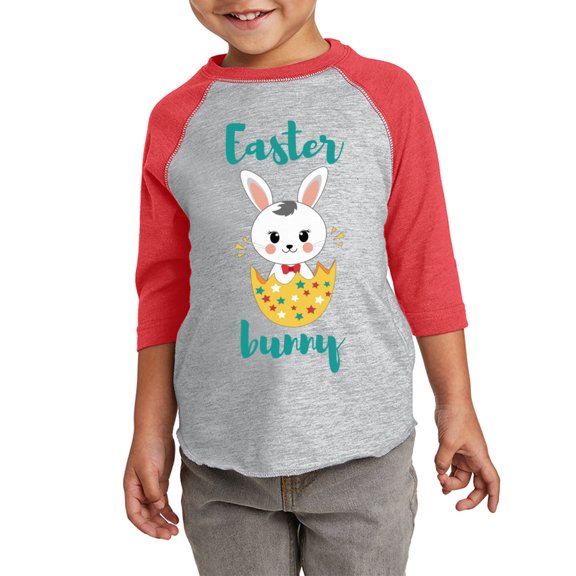 Easter Cute Bunny Graphic Toddler Raglan - Happy Easter Day Tshirt for Kids - Christian Shirt Gifts