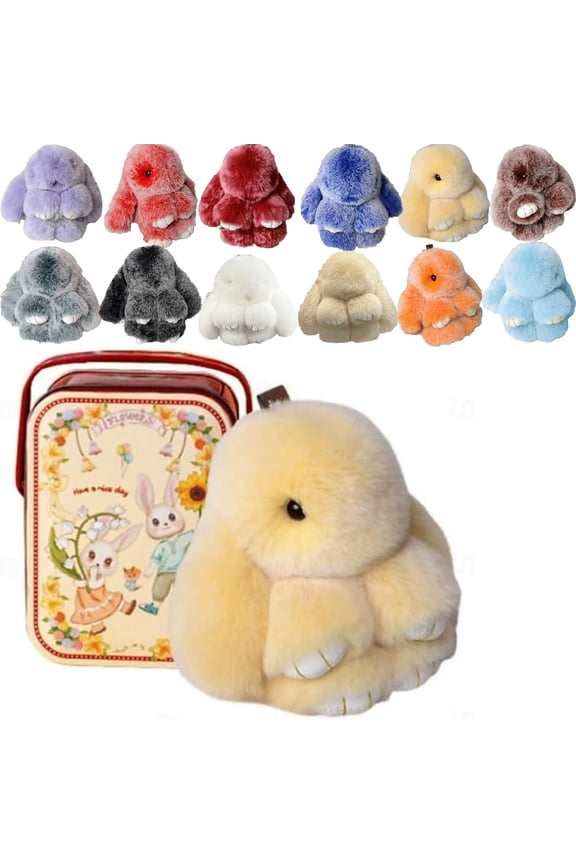 Easter Cute Bunny Plush Keychain With Tin Box,Soft Mini Rabbit Bag Charm,Adorable Plush Rabbit Keychain