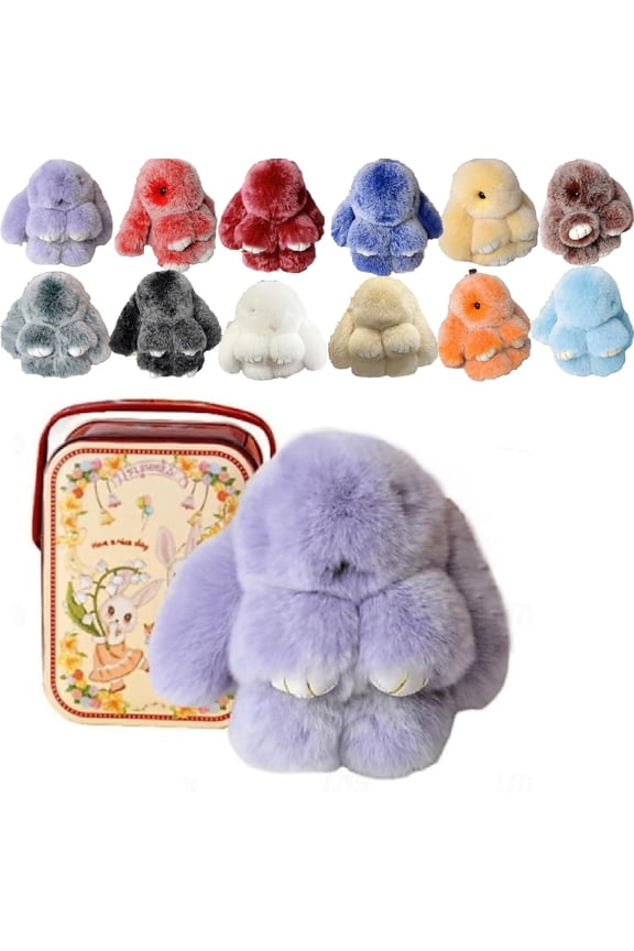 Easter Cute Bunny Plush Keychain With Tin Box,Soft Mini Rabbit Bag Charm,Adorable Plush Rabbit Keychain