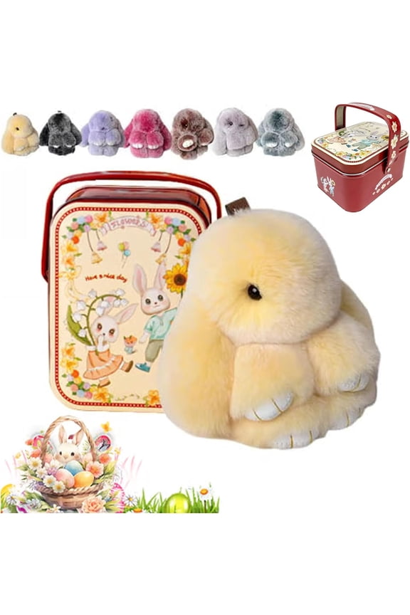 Easter Cute Bunny Plush Keychain with Gift Box - Handmade Fuzzy Bunny Furry Keychain for Women, Soft Bag Charm