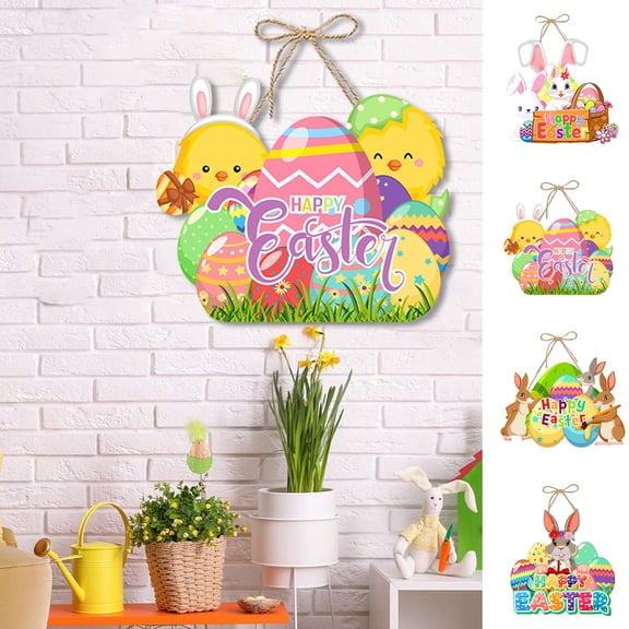 Easter Cute Bunny Rabbits Egg Pattern Paper Door Hanging Party Scene Decoration Pendant Supplies Decoration Behind The Main Entrance Window Decoration