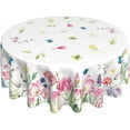 thumbnail image 1 of Easter Cute Bunny Table Cloth Pink Purple White Floral Butterfly Decorative Tablecloth Round 60 Inch Spring Flowers Washable Table Cover For Holiday Party Home Kitchen Dinning Room Picnic Decor, 1 of 6