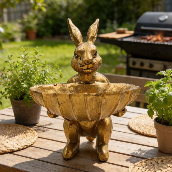 Easter Cute Bunny Tabletop Figurine, Festive Rabbit Ornament for Home Garden & Easter Party, Spring Easter Bunny Decor for Mantel & Tabletop Display, 4.37*5.24*5.31in, Gold