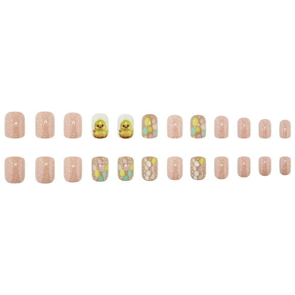 Easter Cute Chick Eggs Polka Dots False Nails 24 Pcs