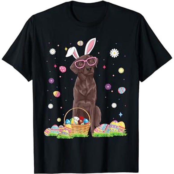 Easter Cute Chocolate Labrador Dog Lover Bunny Eggs Easter T-Shirt