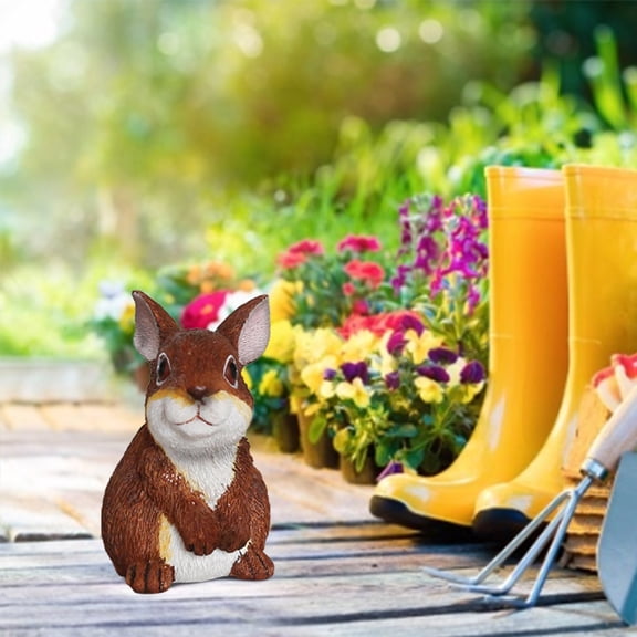 Easter Cute Desktop Ornament,Easter Brown Resin Bunny Ornament B, Craft Rabbit Figurine For Courtyard Garden Tabletop Home Easter Decor