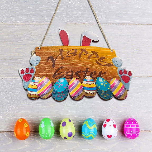 Easter Cute Desktop Ornament,Easter Wooden Ornament B, Bunny Tortoise Egg Figurine For Indoor Outdoor Fence Home Easter Decor