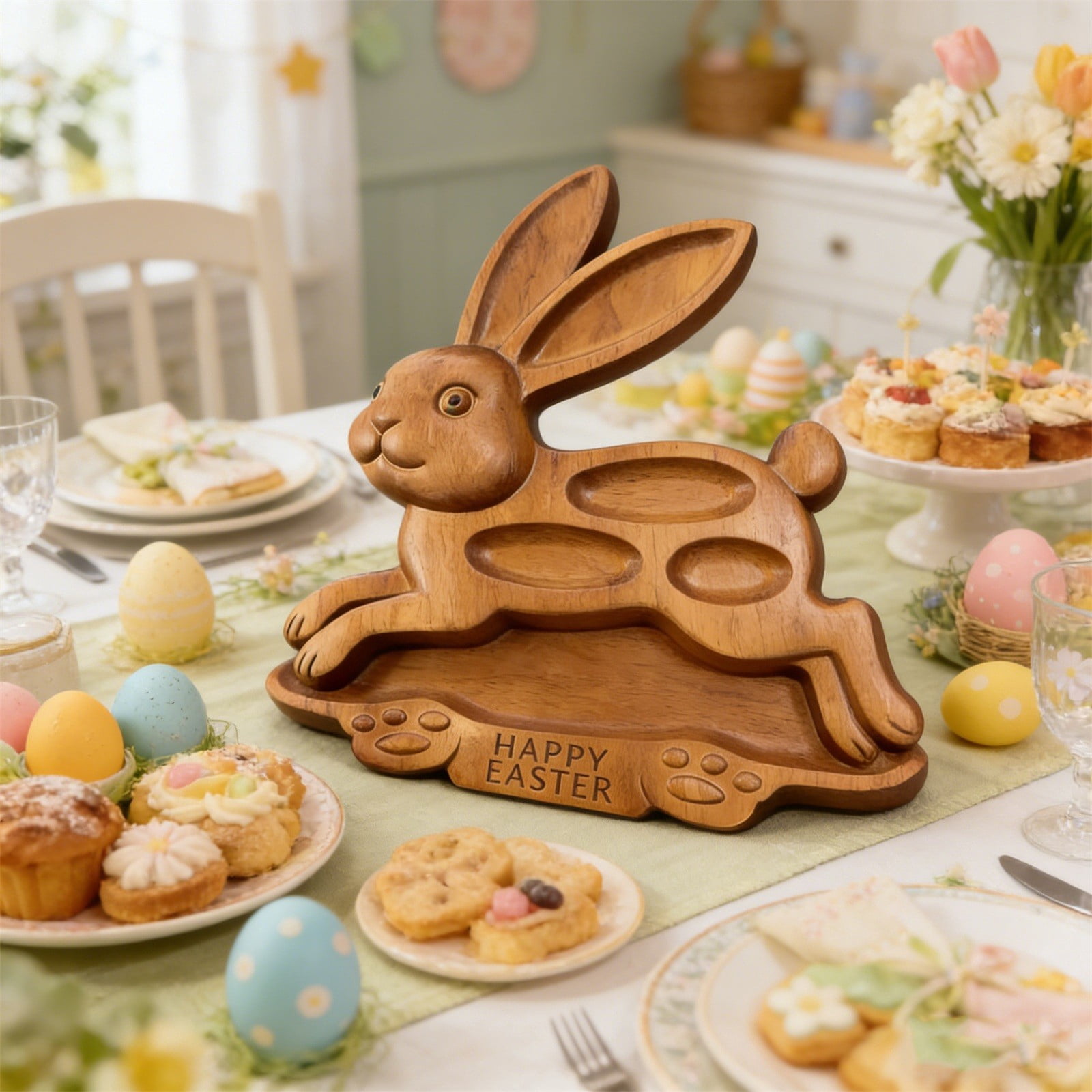 Easter Cute Divided Fruit Tray Natural Snack Platter Wooden Charcuterie ...