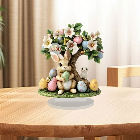 Easter Cute Eggs Bunny 2D Flat Acrylic Decoration, Home Desktop Festive Ornament for Spring Holiday Table Centerpiece Mantel Shelf Laser Cut Design with Pastel Colors and Glitter