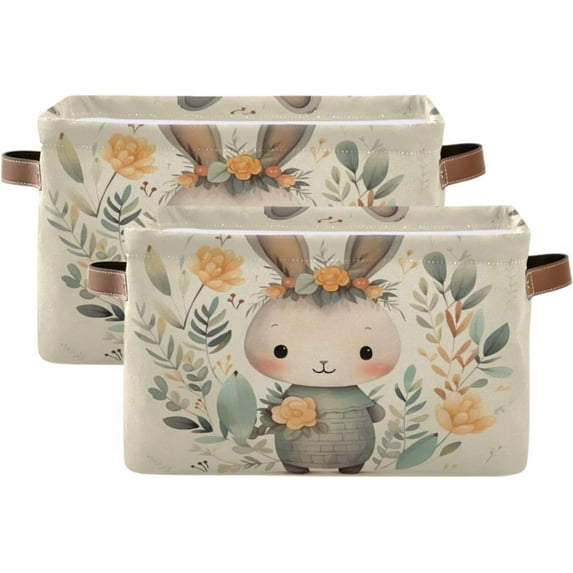 Easter Cute Rabbit Large Storage Basket 2PCS,Cute Koala Collapsible Toy Storage Box Laundry Basket with Handle,Used for Home Closets, Offices, Bedrooms Halloweenation Home Decor